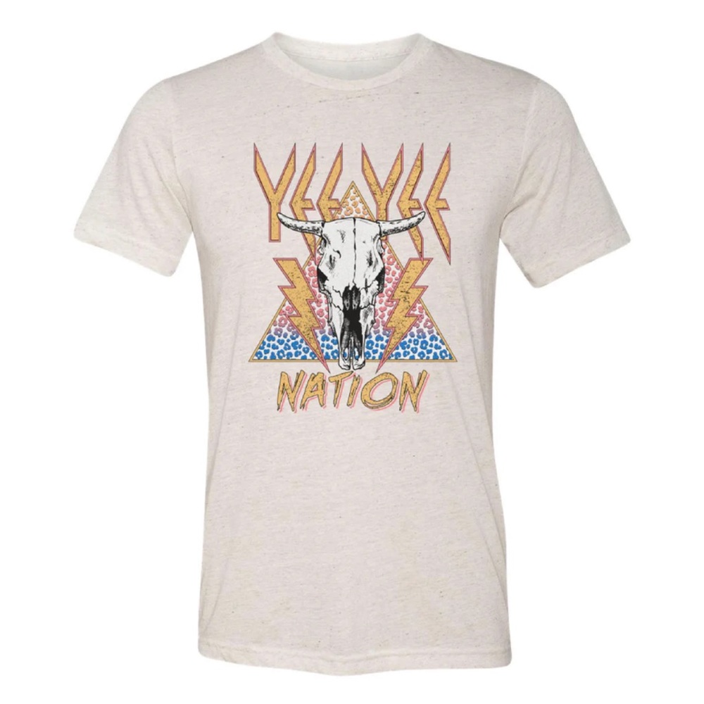 YEEYEE Apparel Band Tee Medium Western Rock Heathered Cream Short Sleeve Top